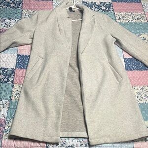 Light Beige Open Front Wool-Blend Coat